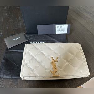 Saint Laurent Quilted Chain Wallet Bag in Crema